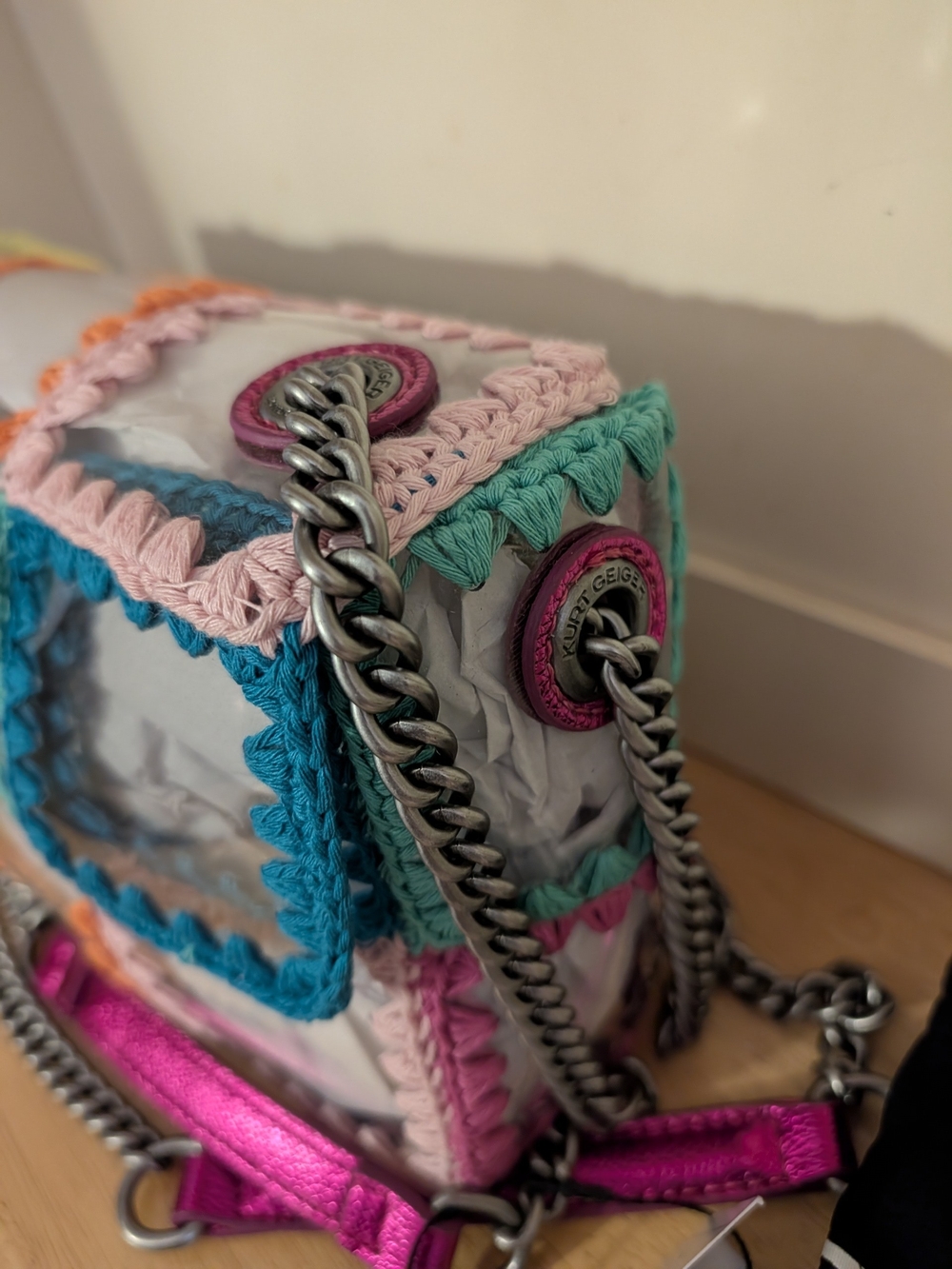 Kurt Geiger Patchwork Crochet And Vinyl Medium Kensington Bag - Picture 5 of 11